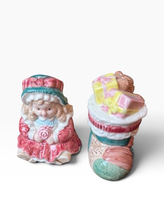 Fitz and Floyd Other - Vintage Fitz & Floyd Victorian Christmas Girl & Stocking Salt & Pepper Shakers
